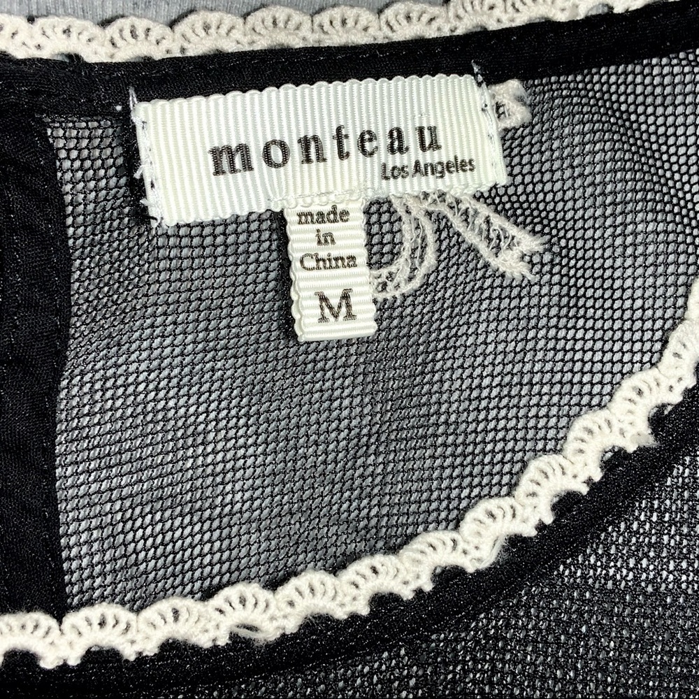 🆕 MONTEAU Black Mesh Cream Embroidered Top NWT - Picture 6 of 10